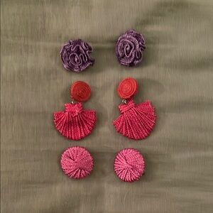 Elegant Pink and Purple 3 piece Earrings Set